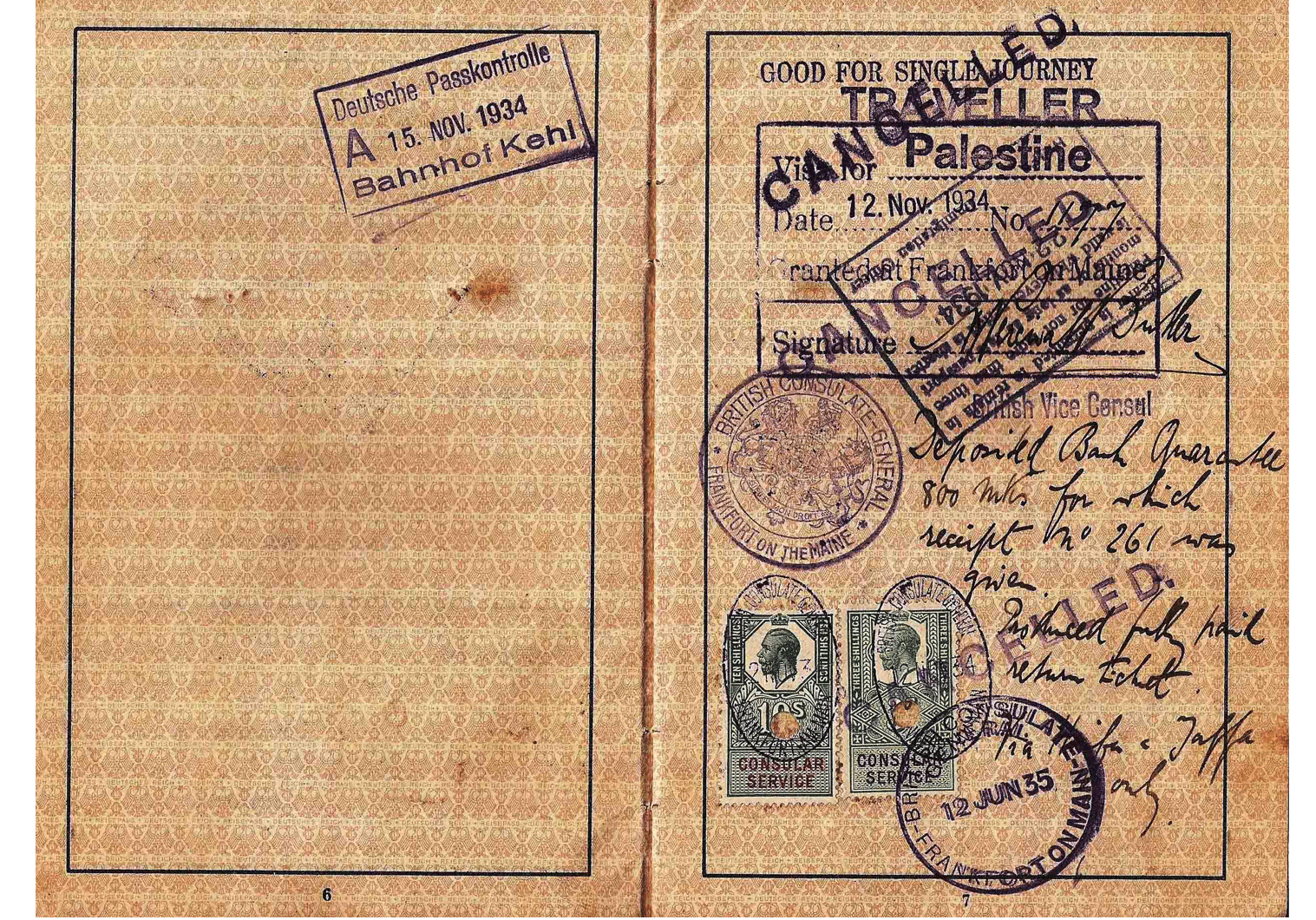 British visa for Palestine 1934