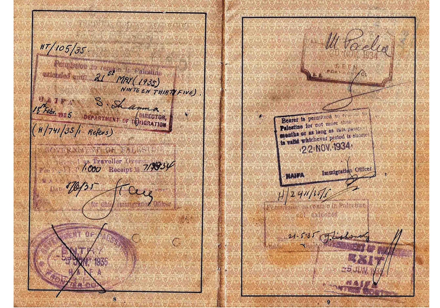 1935 entry to Palestine passport