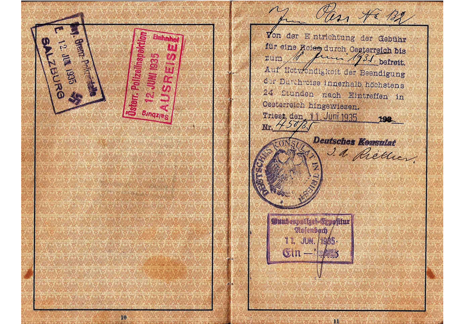 1936 German consulate visa