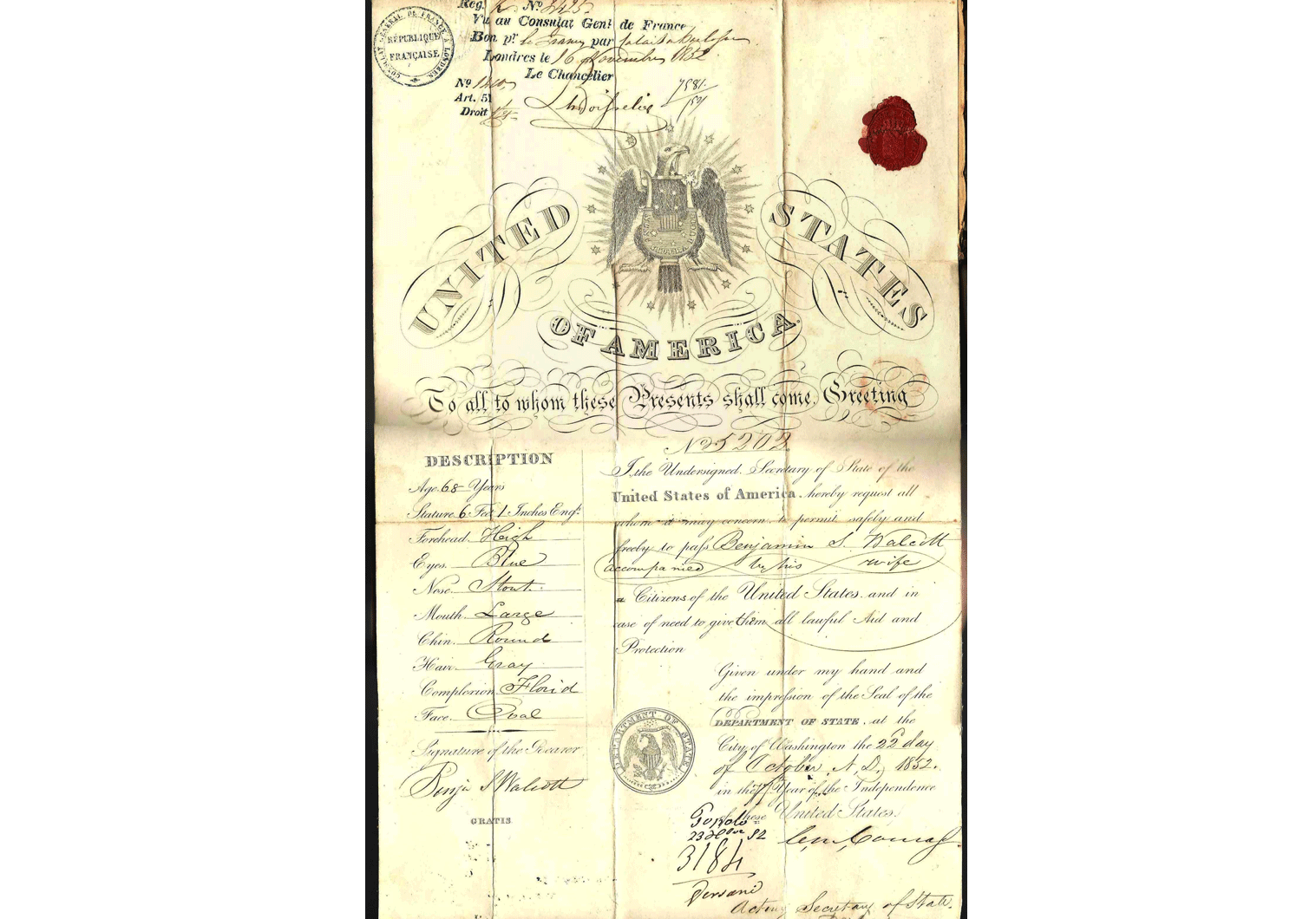 antique US passport for the Middle East 1852