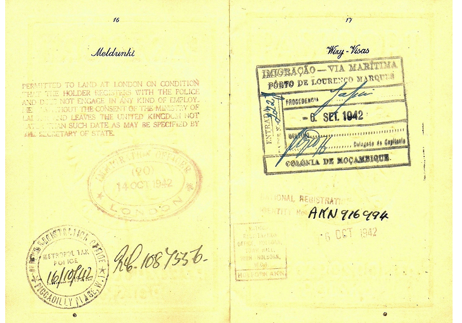 Mozambique exchange of Allied and Enemy personnel passport image