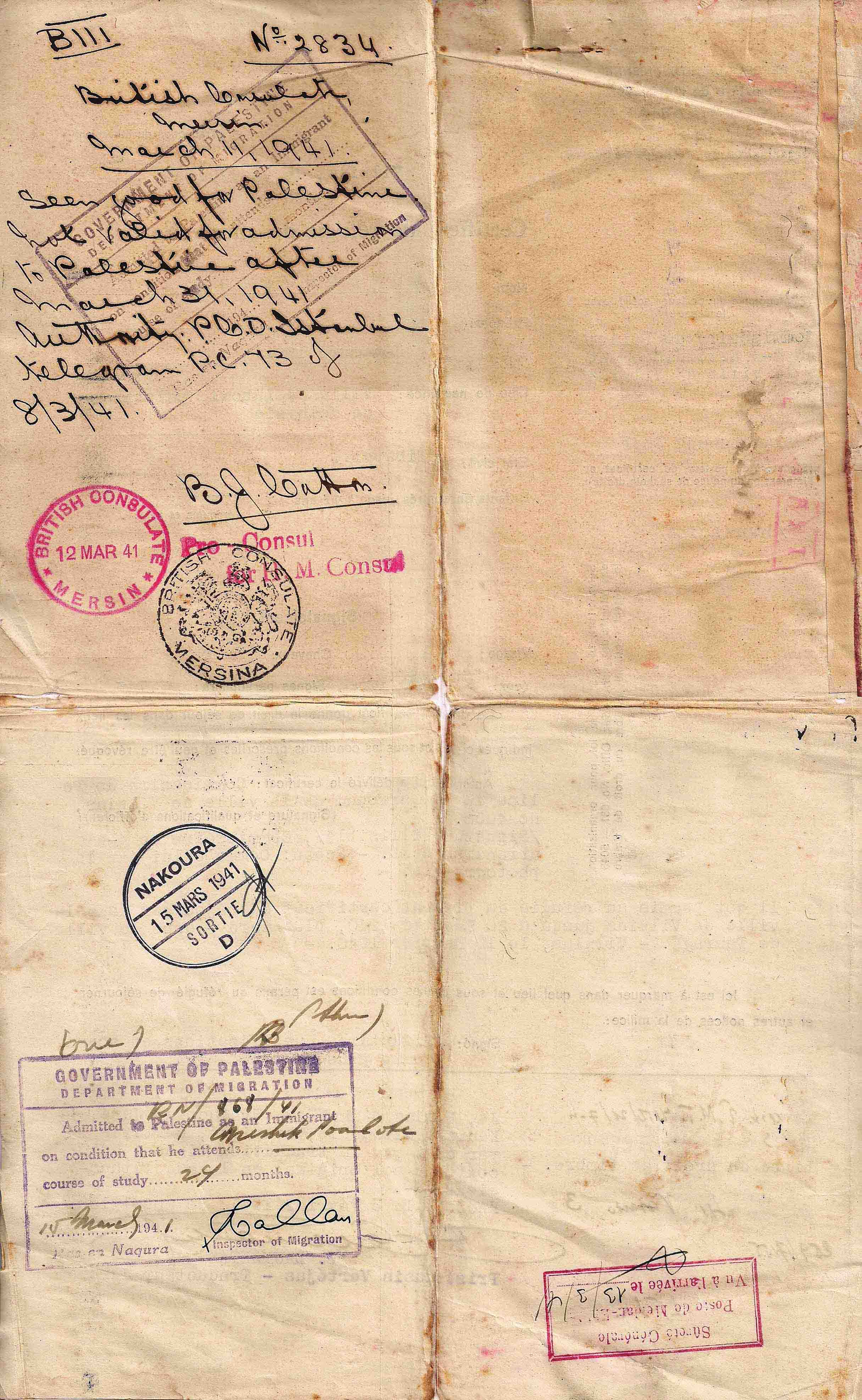 1940 Refugee travel certificate – Lithuania