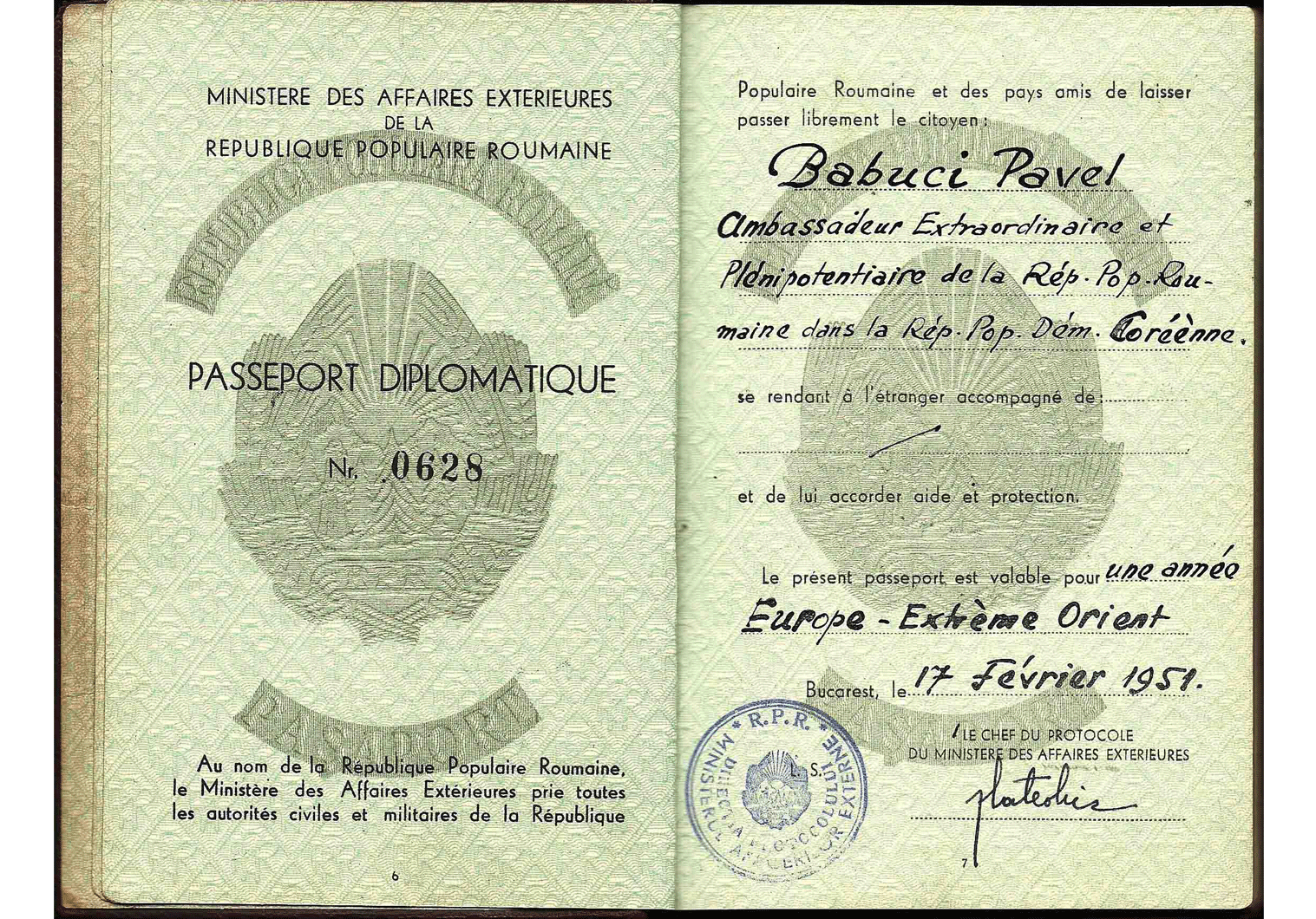 Rarest of visas - North Korean Diplomatic visa inside a 1951 passport
