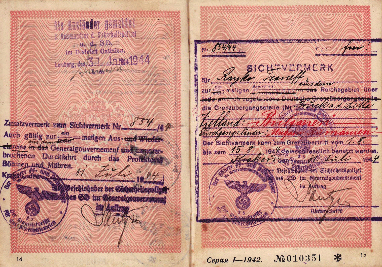 SS visa inside passport