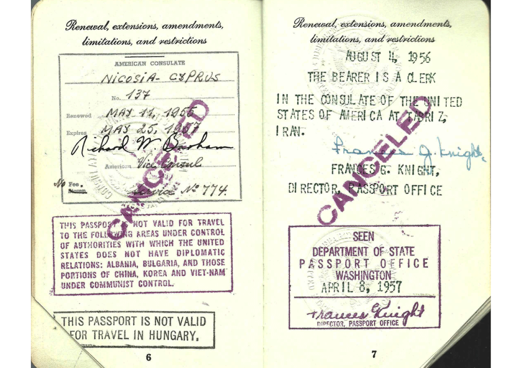 US special passport with Iranian visa 1957.