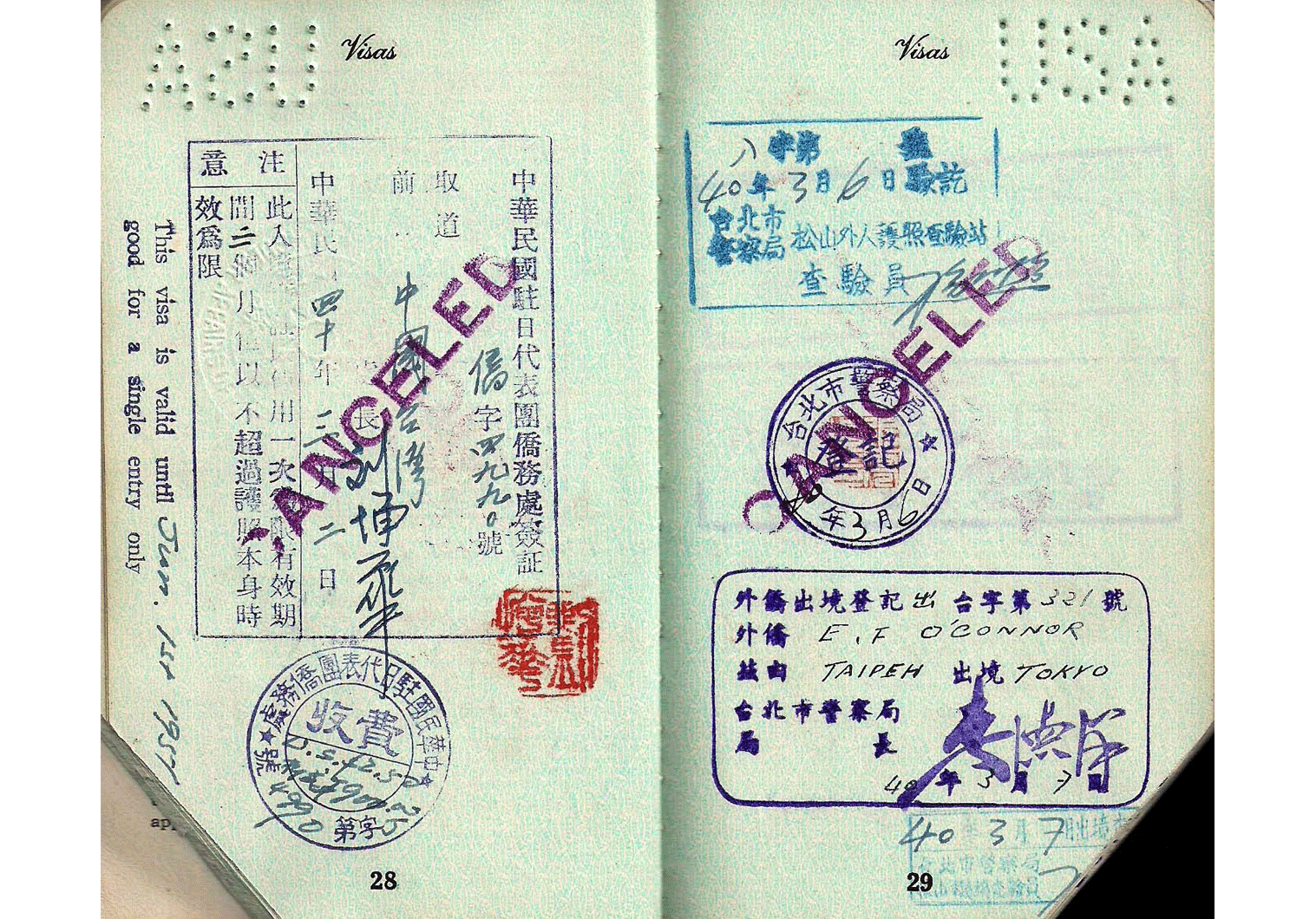 WW2 Chinese visa