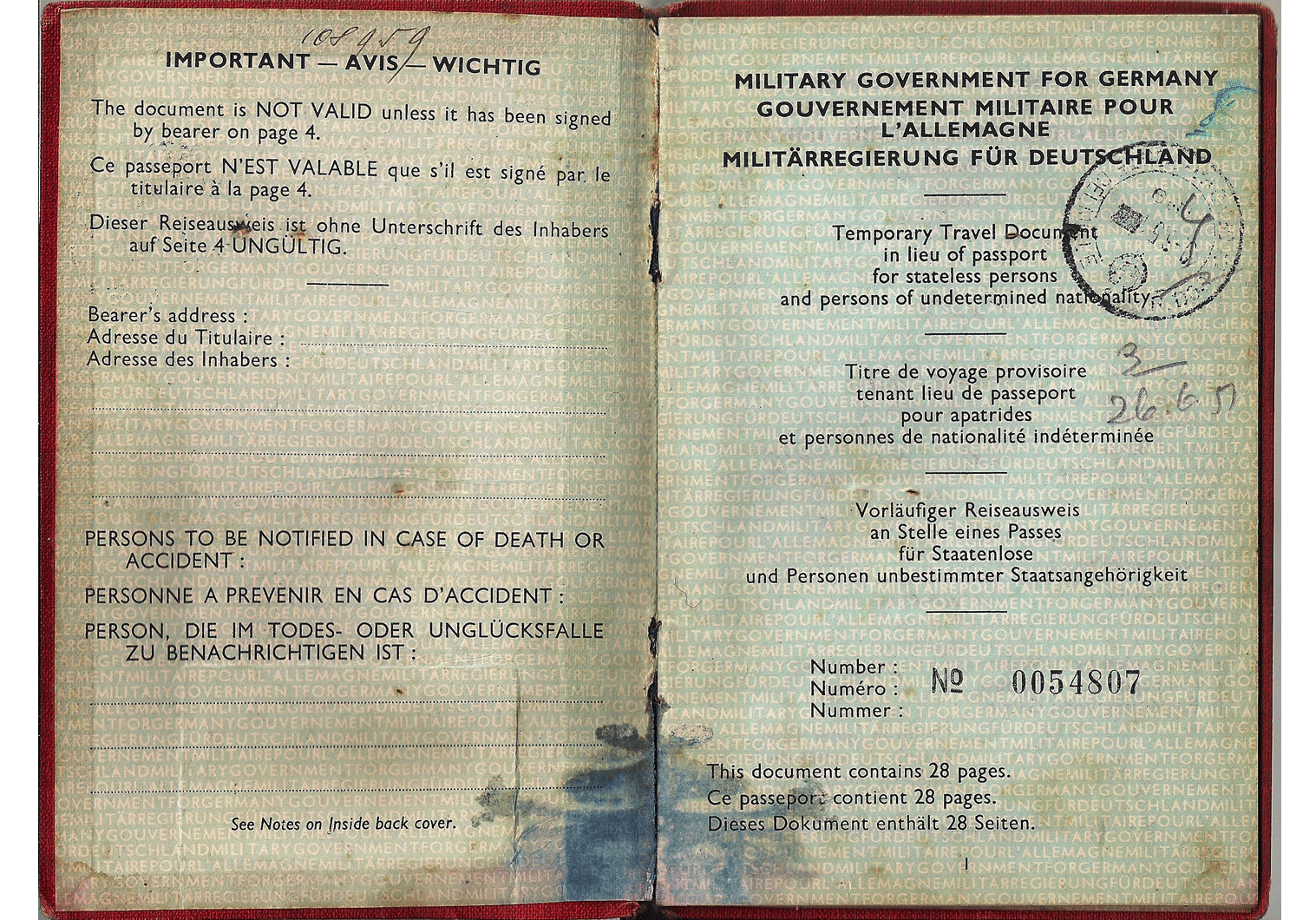 Allied Military Government passport