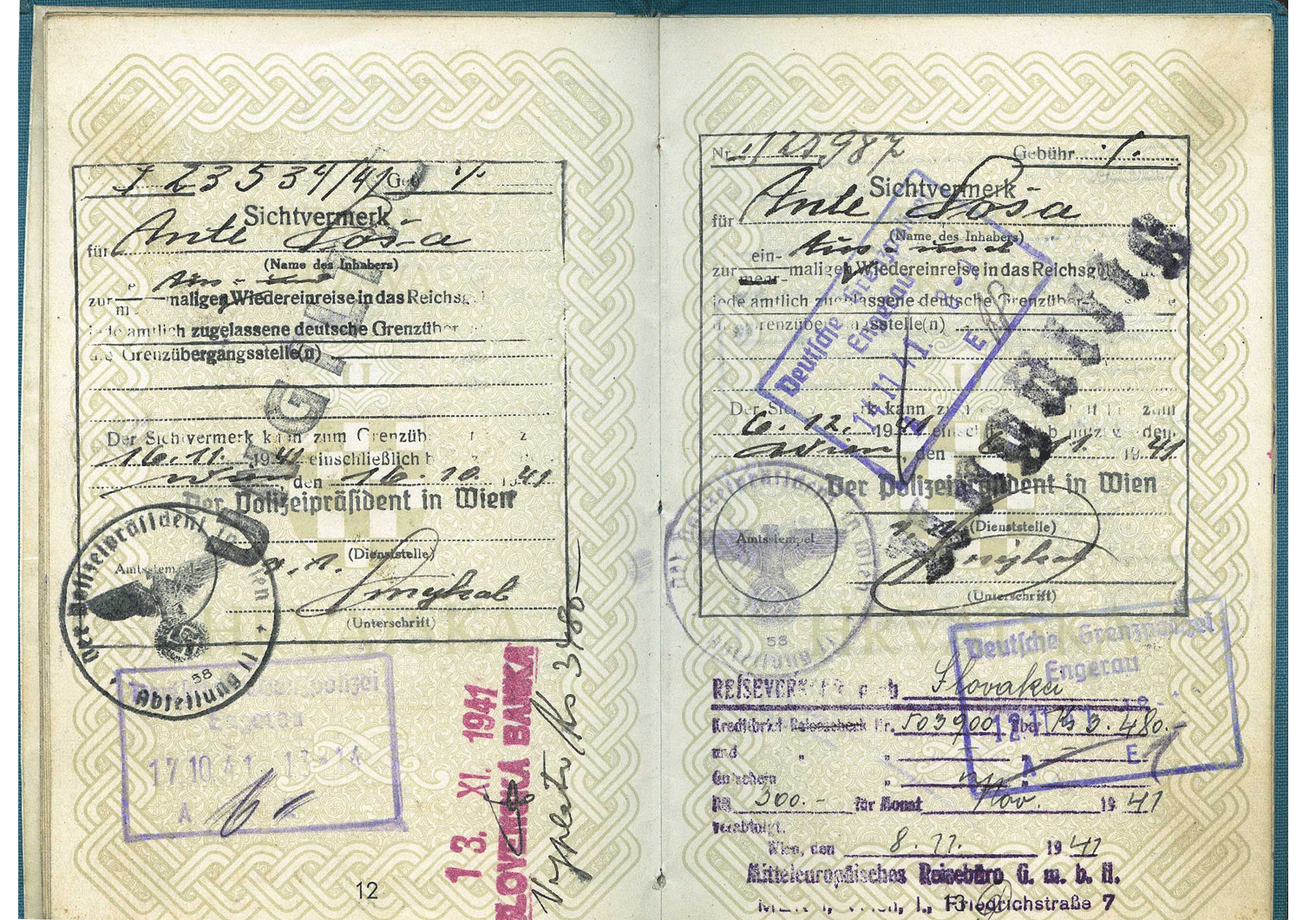 WW2 German passport visa