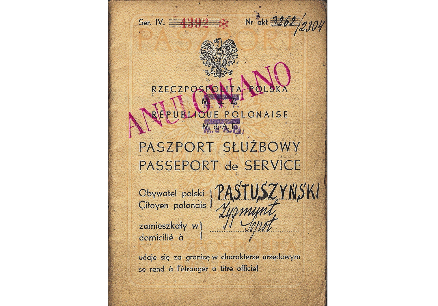 Polish service passport from 1949