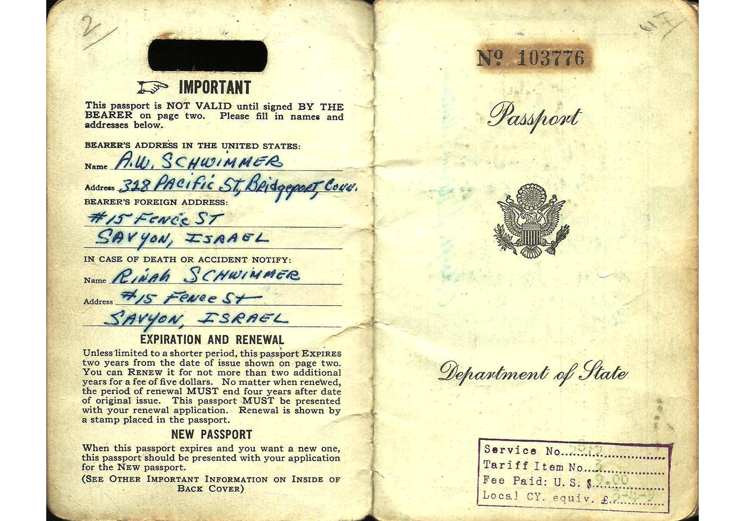 Passport issued to Al Schwimmer