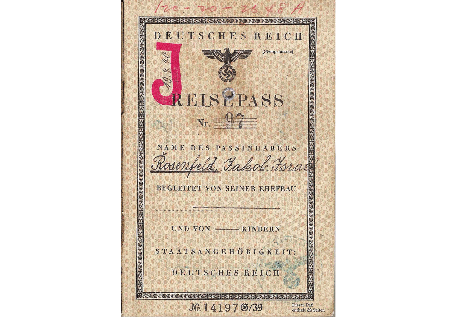 WW2 German Jewish stamped J Passport