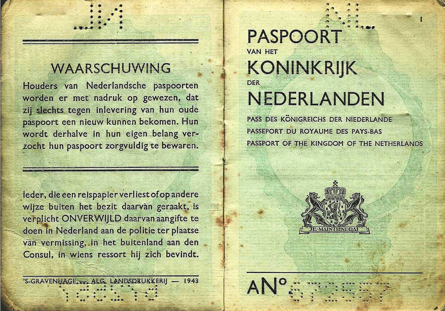 WW2 Dutch service passport