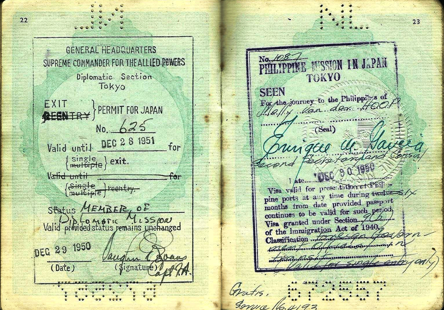 WW2 Allied Military Government occupation visa passport Japan