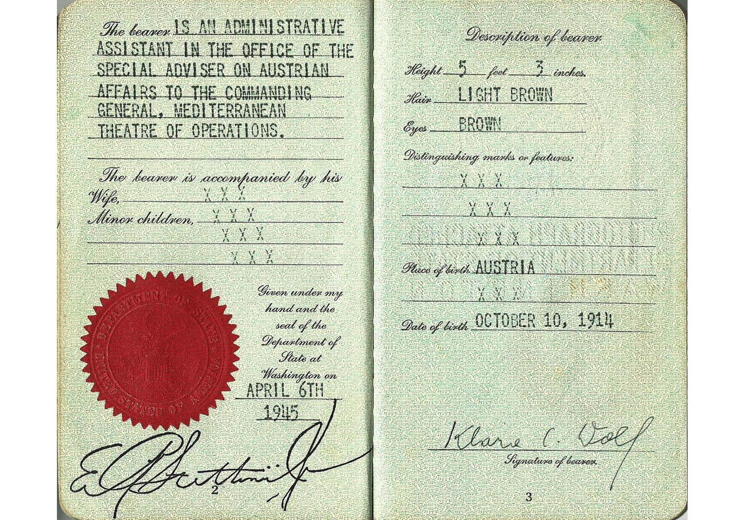 1945 US special passport