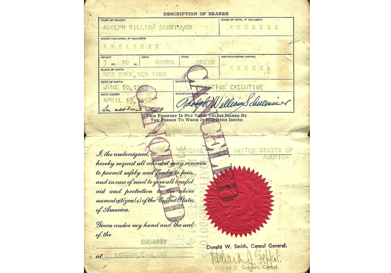 Passport issued to Al Schwimmer