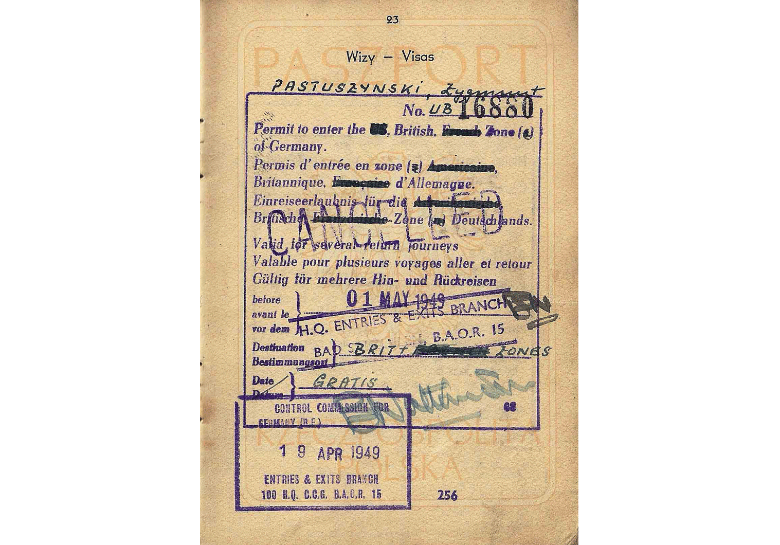 1949 Polish service passport for occupied Germany