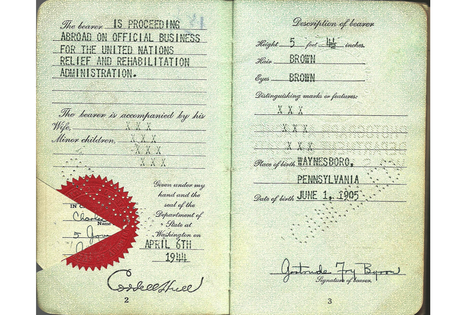 WW2 US special passport for UNRRA official