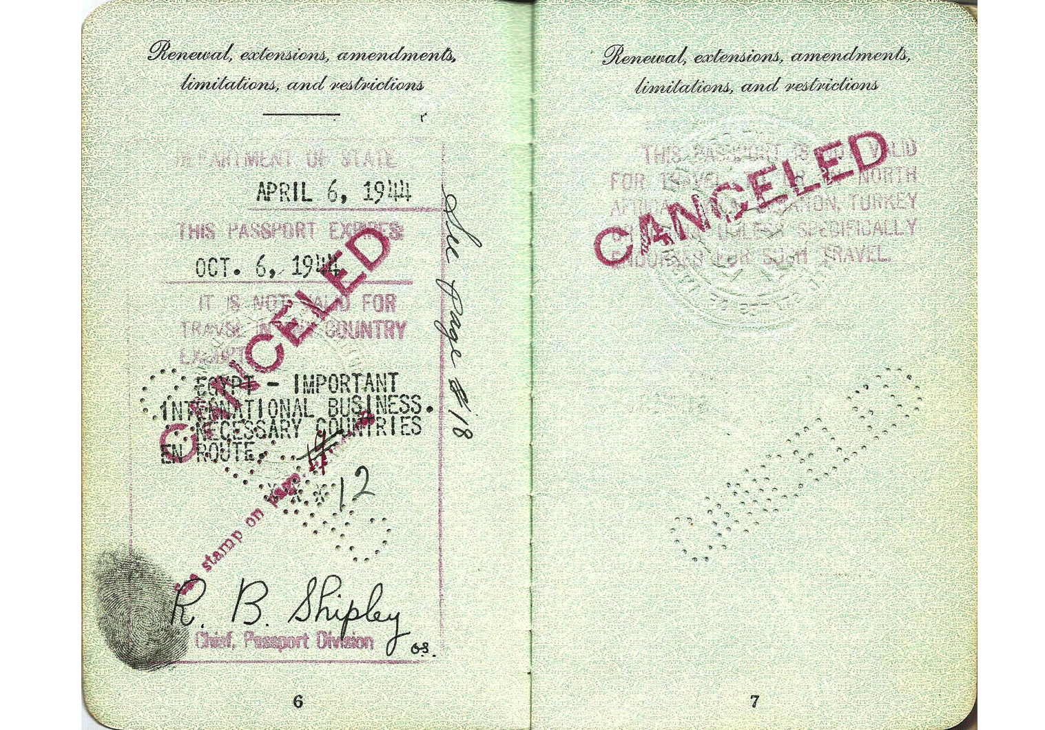 WW2 US special passport for UNRRA official