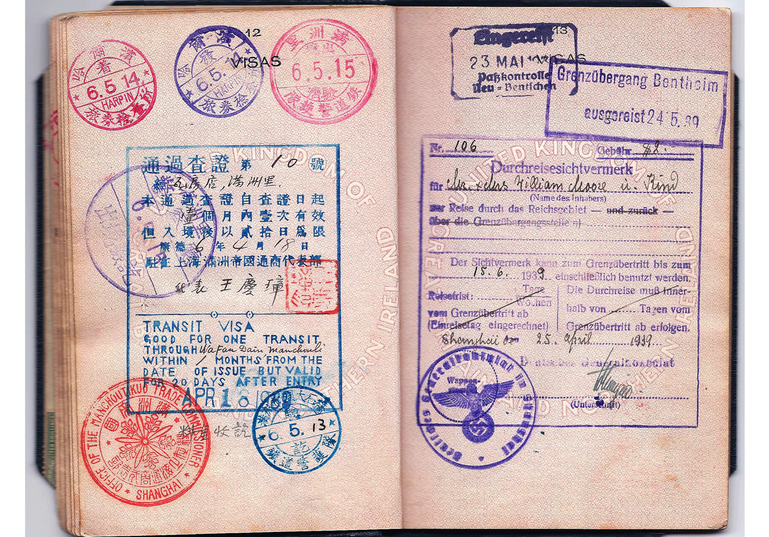 Manchurian visa inside a British passport