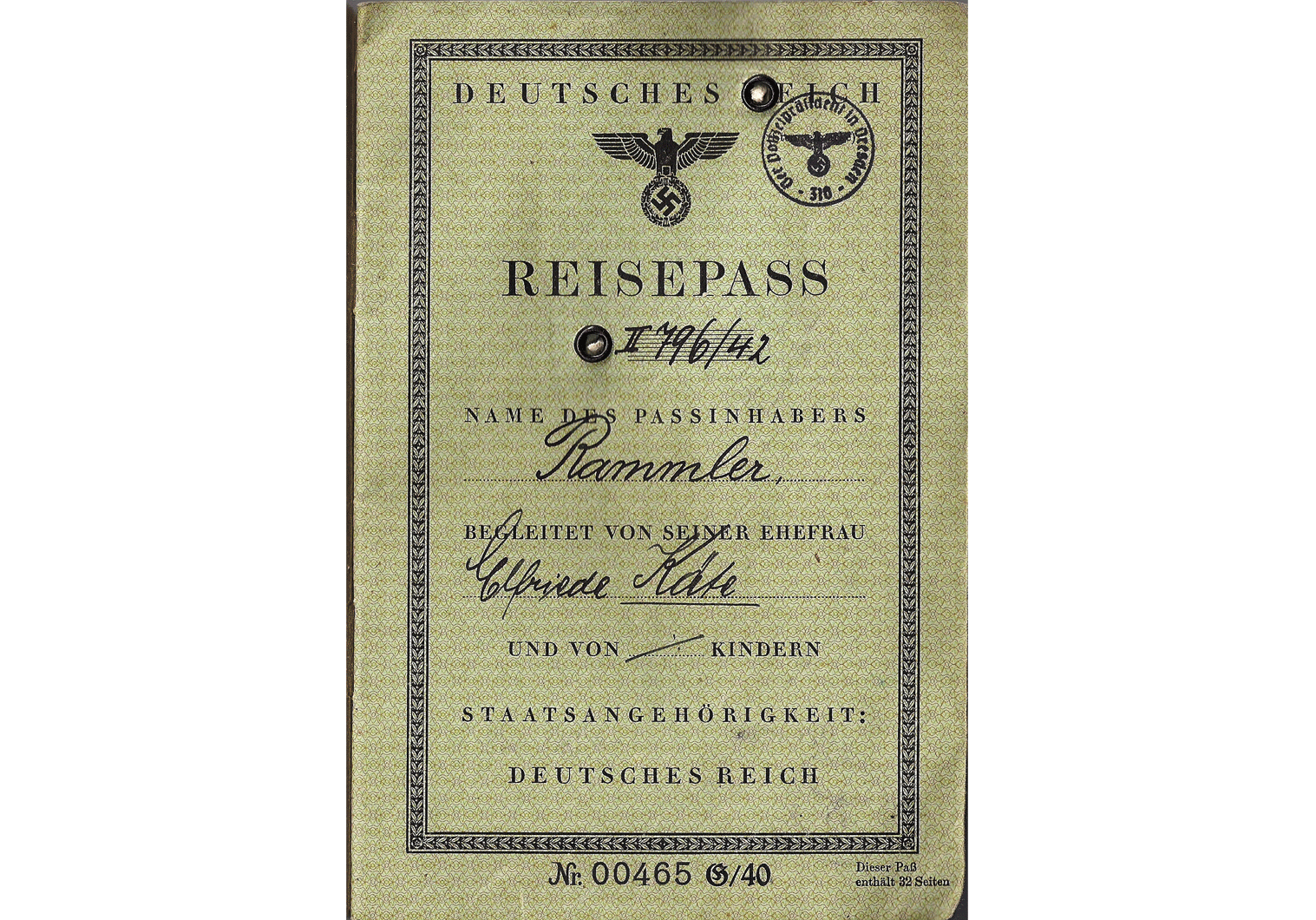 WW2 German passport for  Oslo