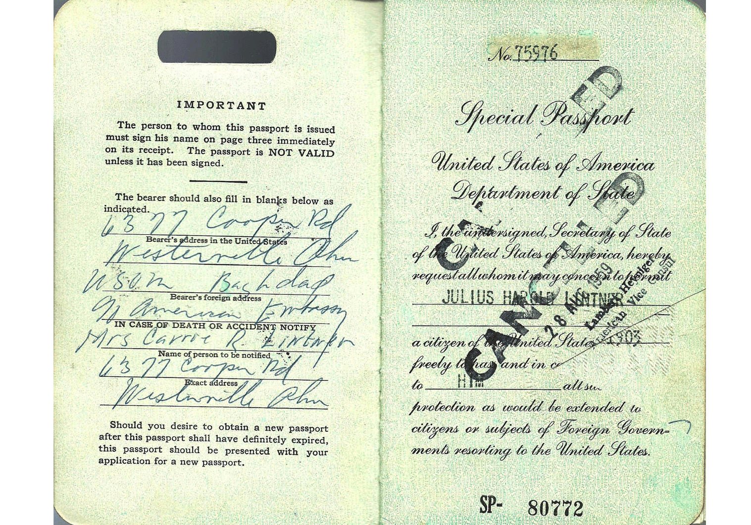 cold-war US special passport