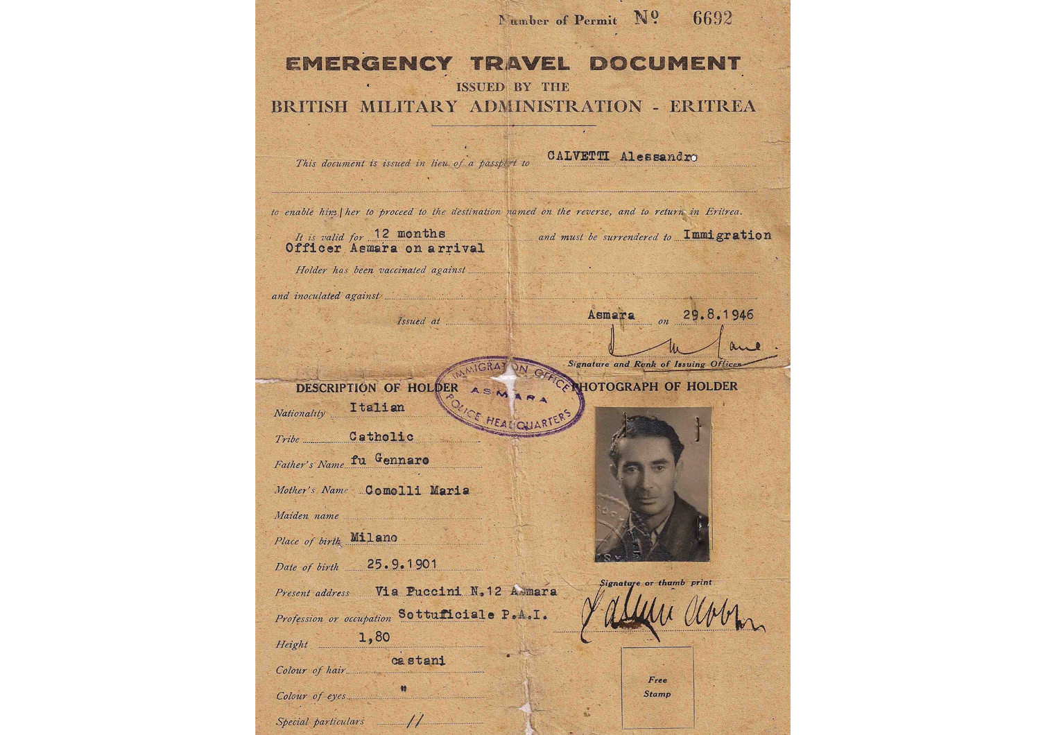 British military administration travel document