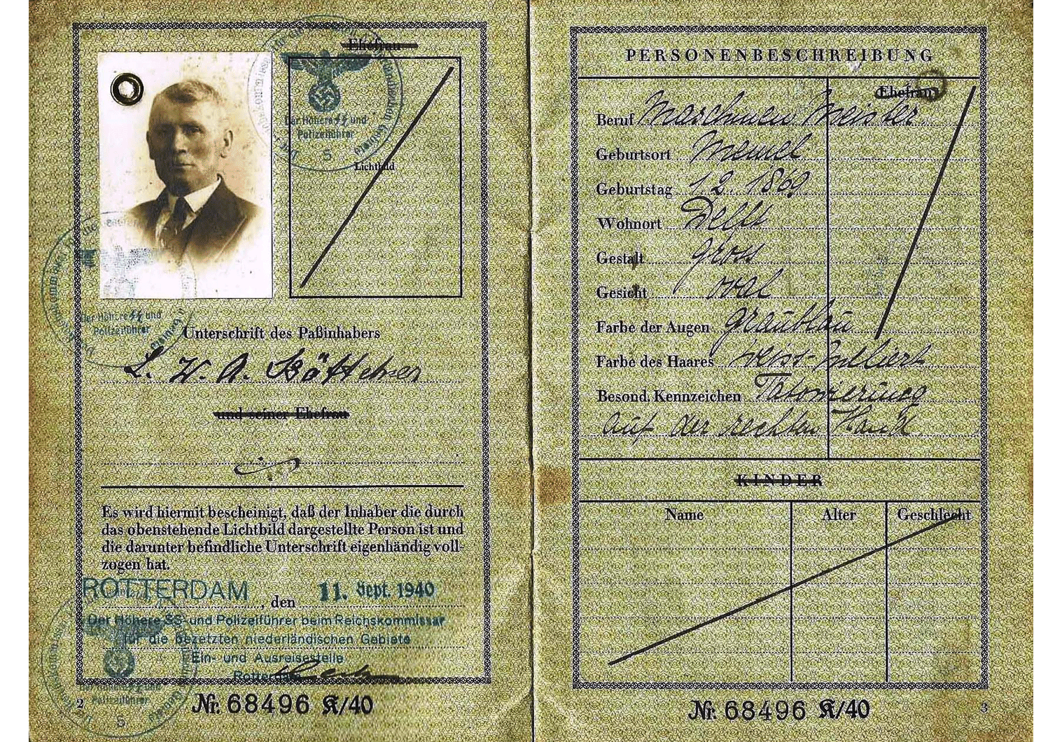 SS issued WW2 German passport