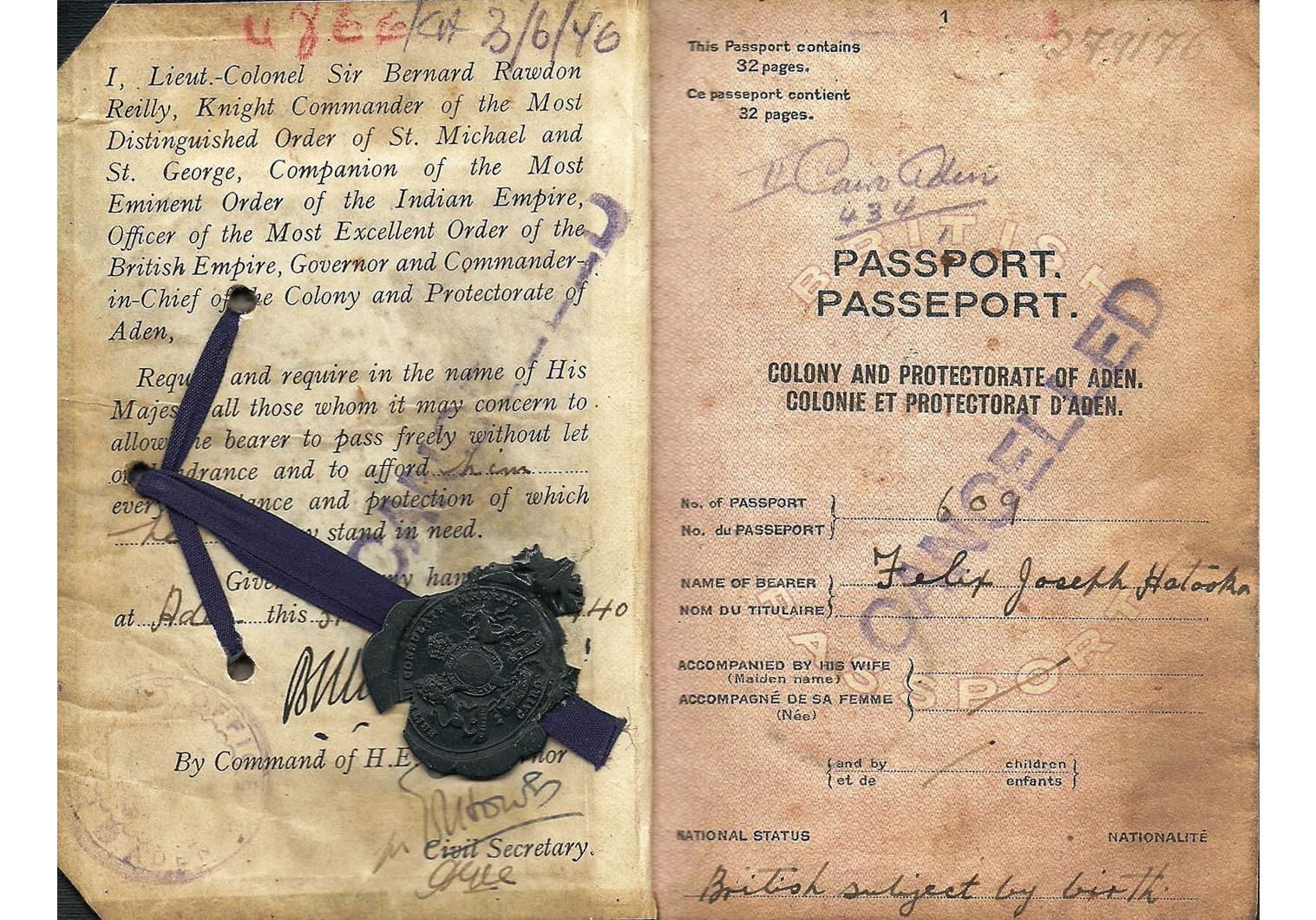 WW2 Aden colony passport