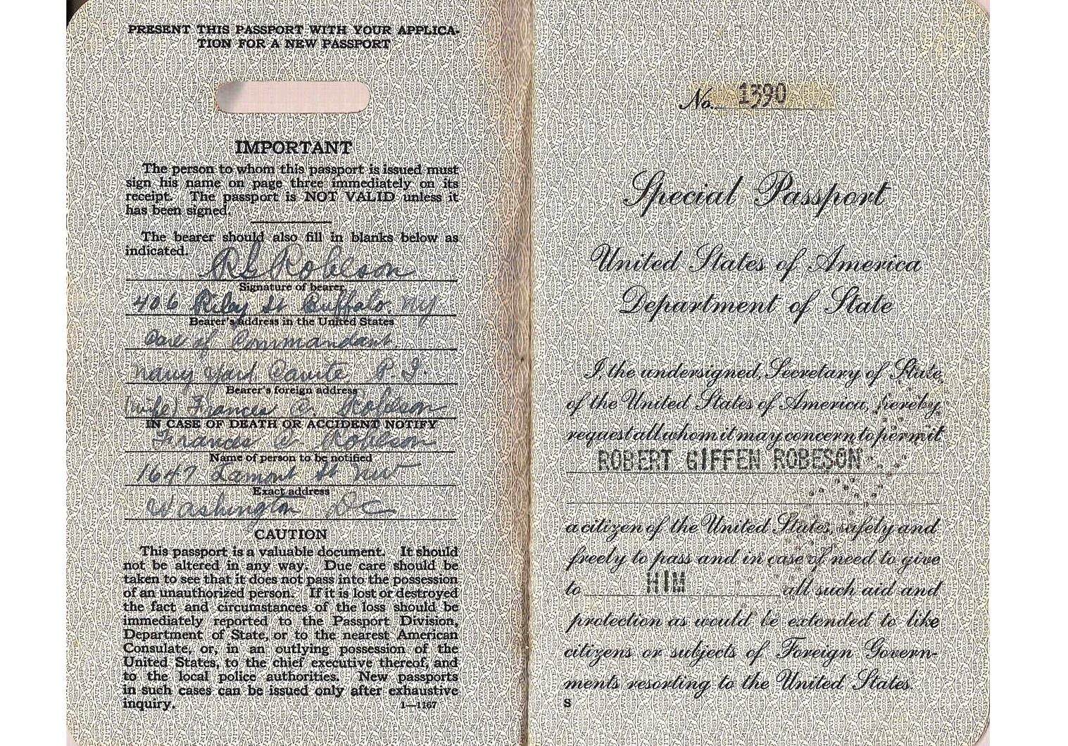 WW2 US Special passport.