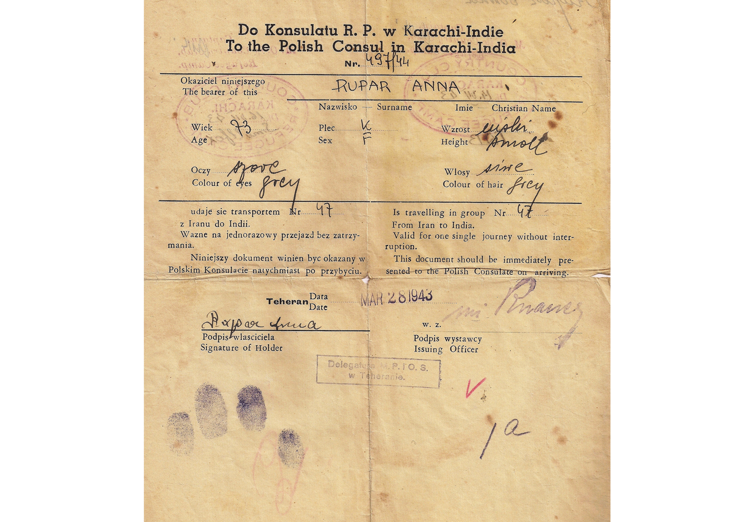 WW2 refugee passport from Tehran