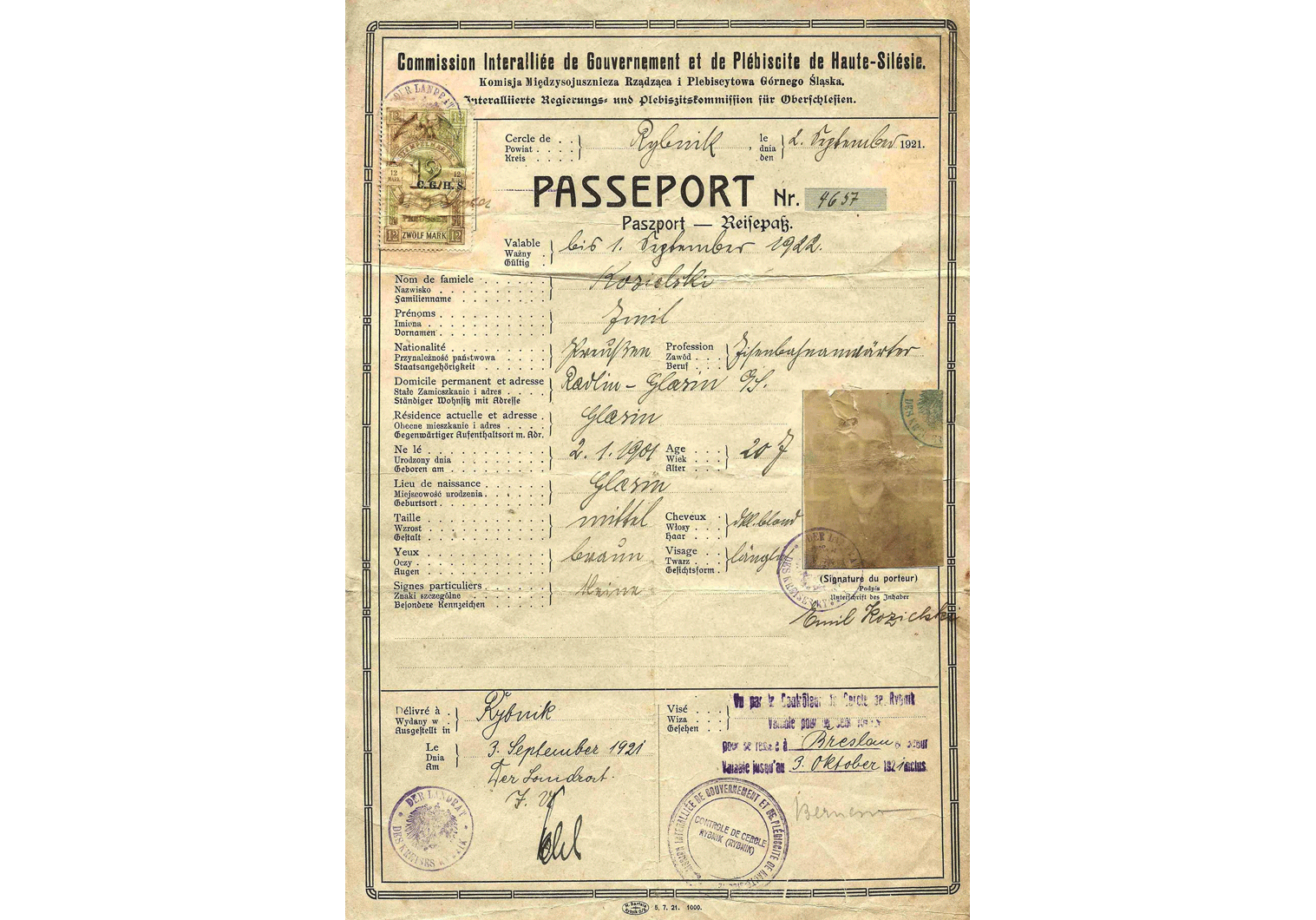 Upper Silesia plebiscite passport.