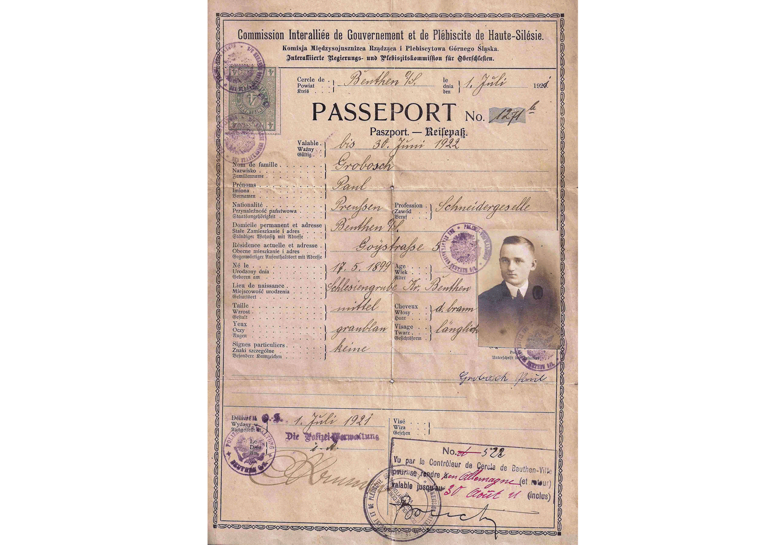 Upper Silesia plebiscite passport.