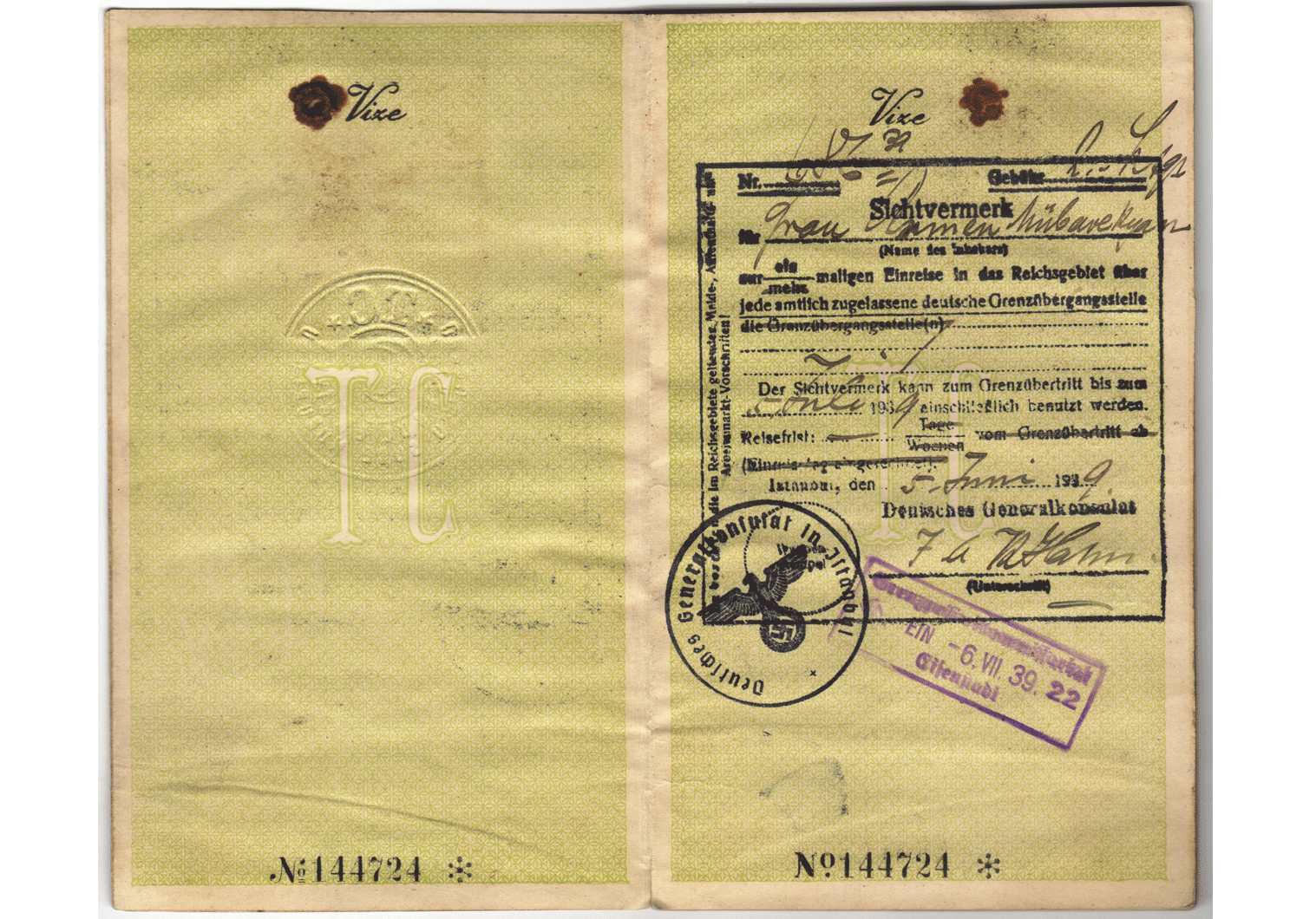 1939 German visa