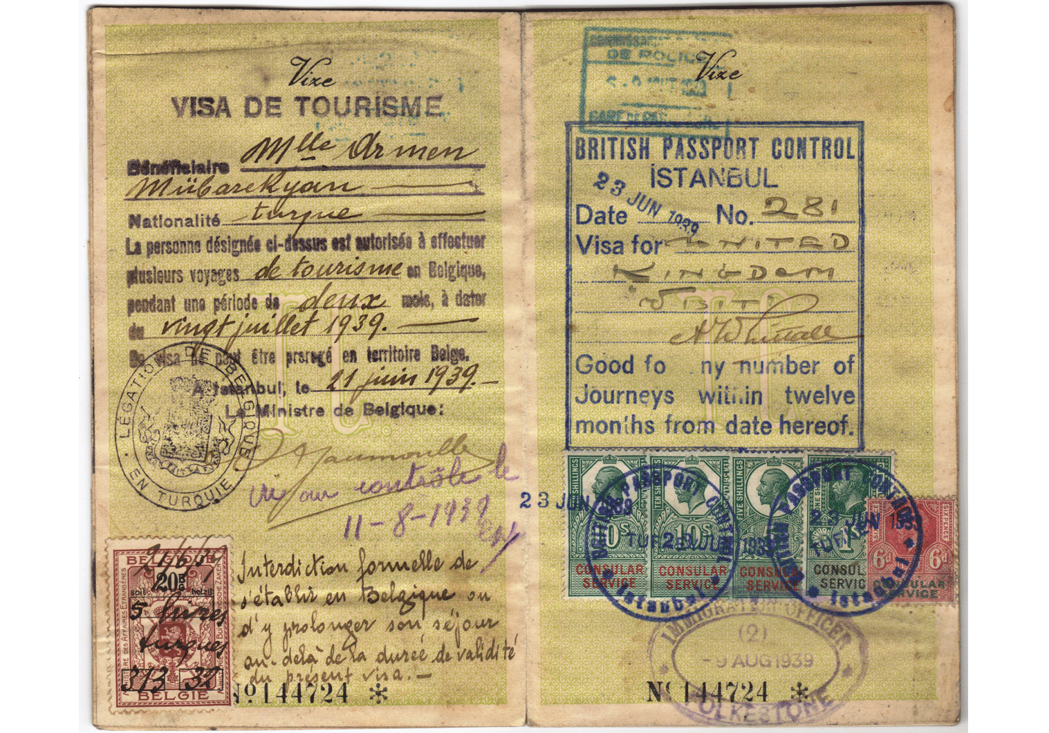 WW2 Arthur Whittall visa.