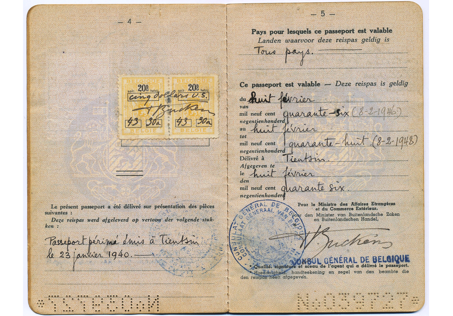 Belgium issued passport from Tianjin