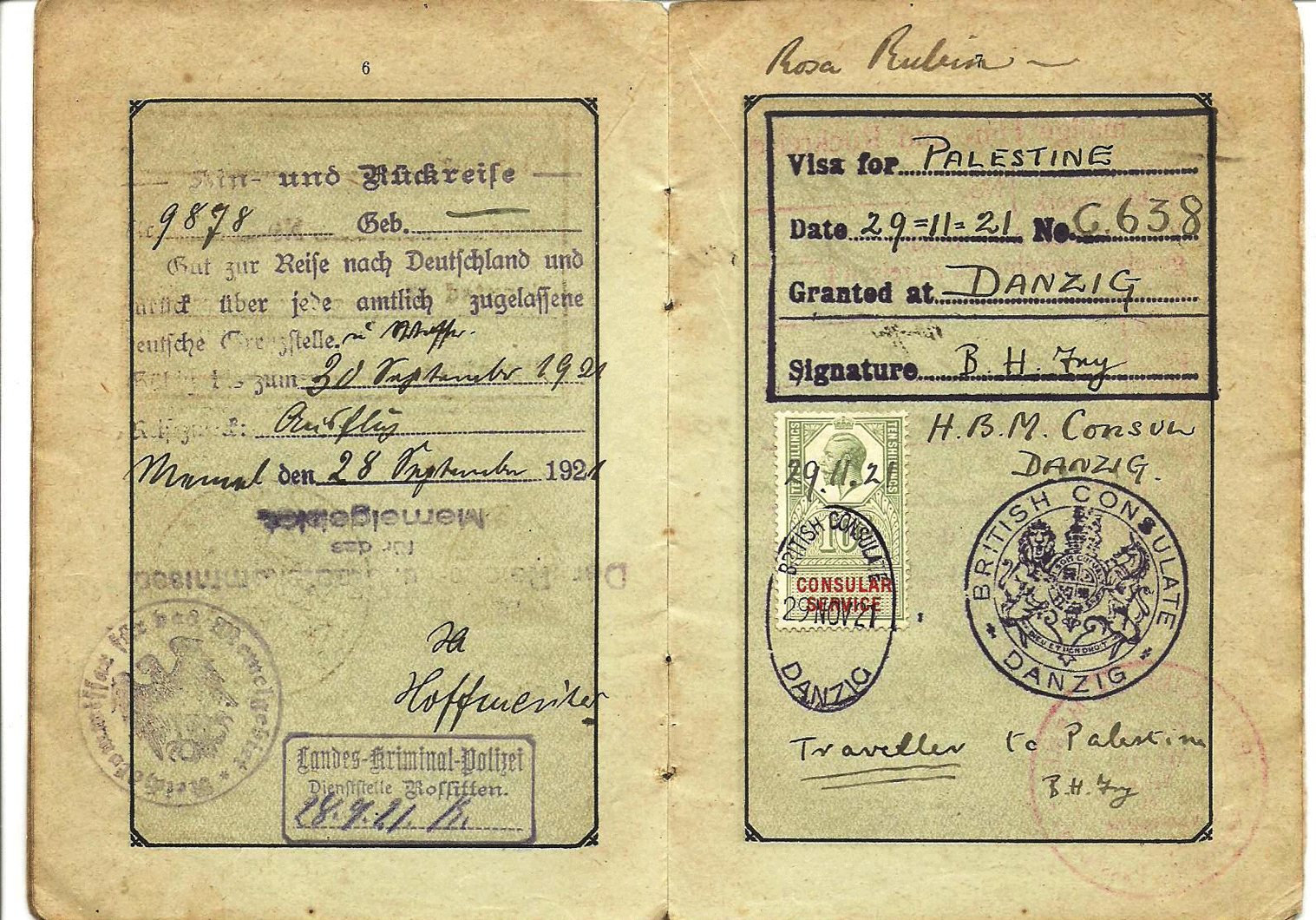 visa for British Palestine
