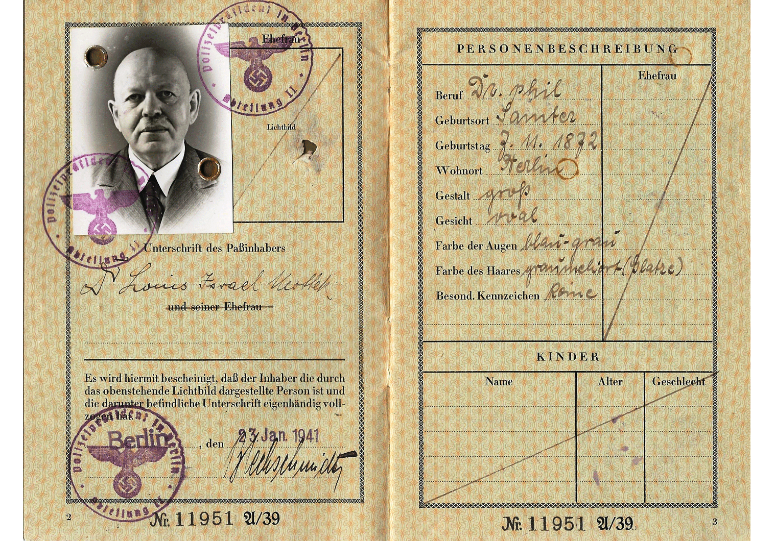 J stamped German passport from 1941