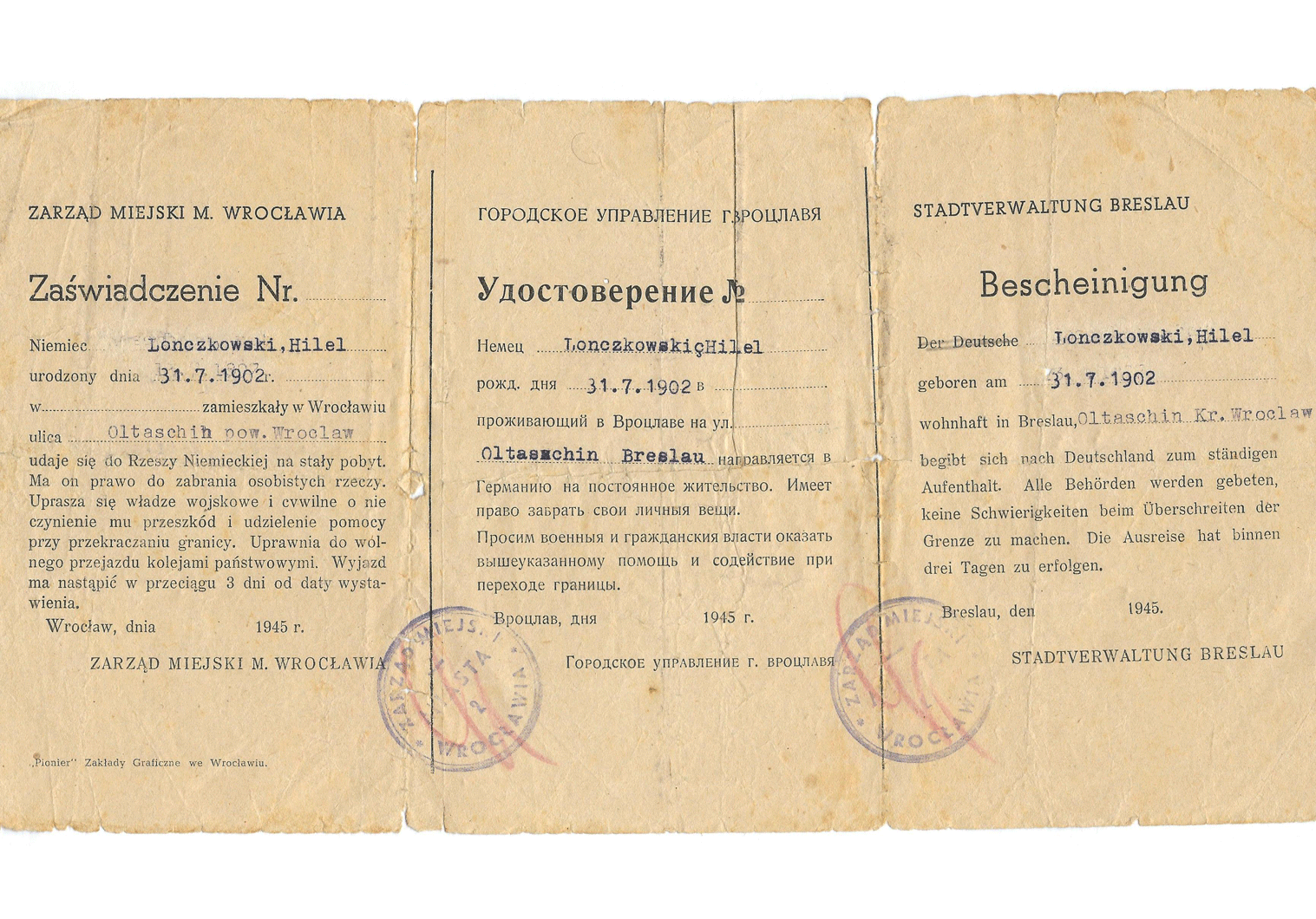 WW2 German evacuation and deportation papers.