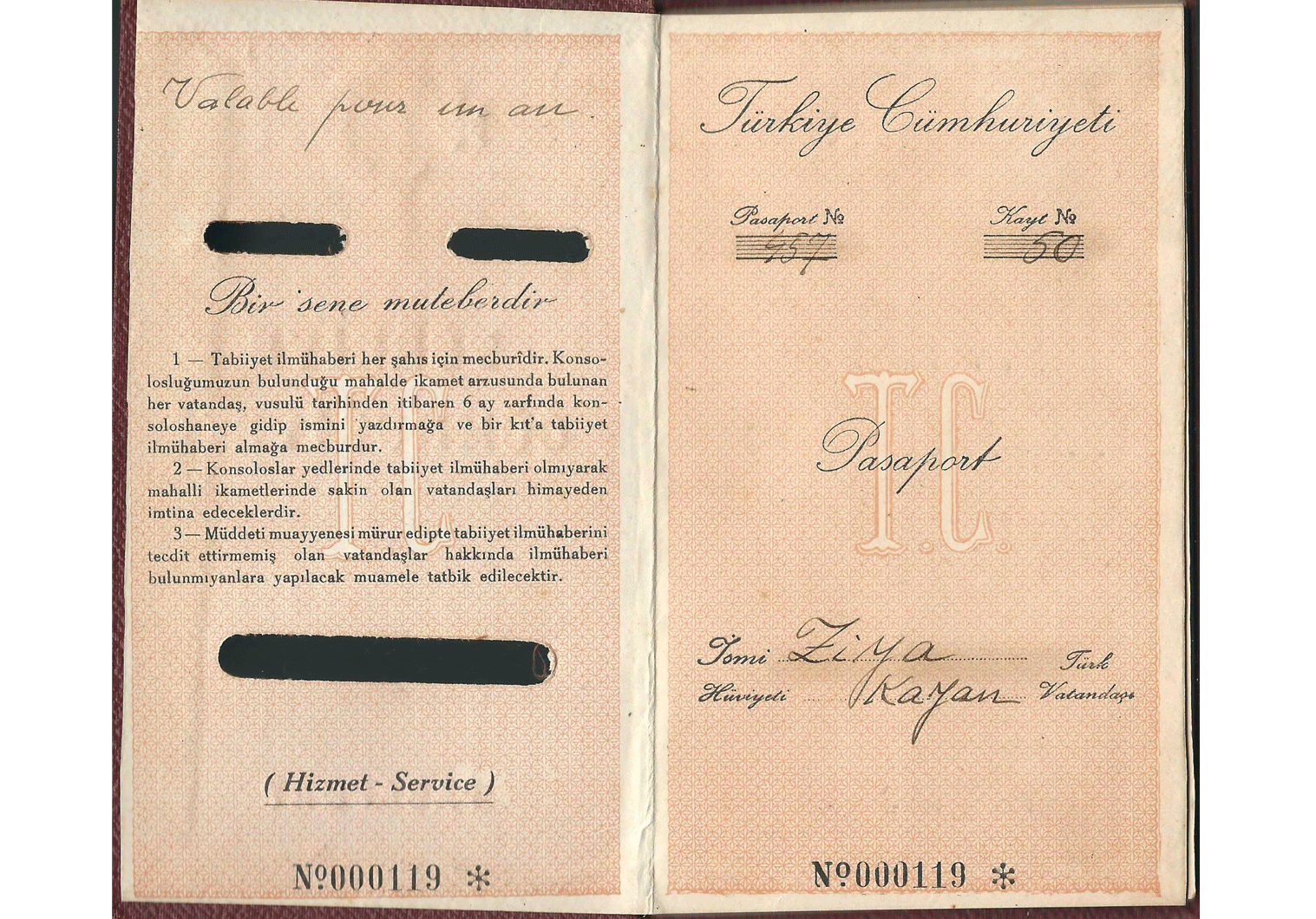 WW2 special passport for Afghanistan.