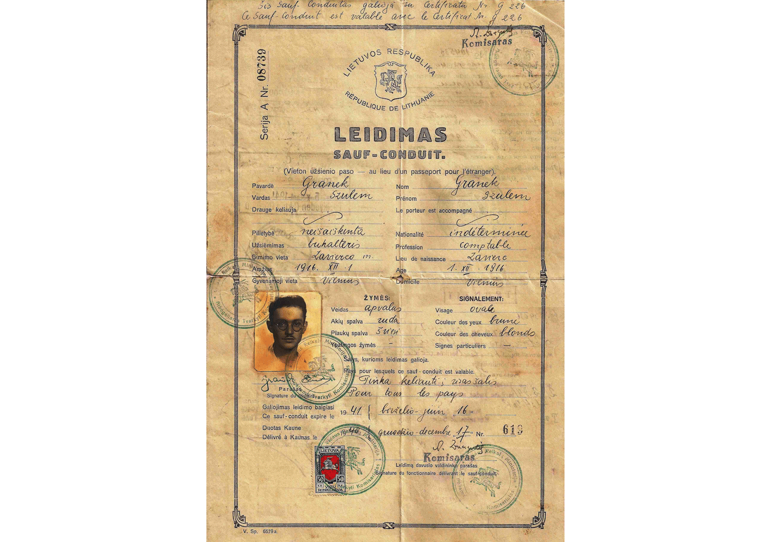 WW2 refugee travel document