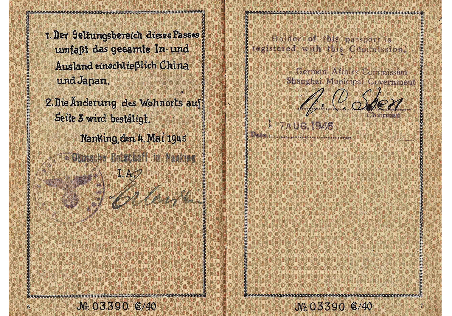 WW2 German passport China