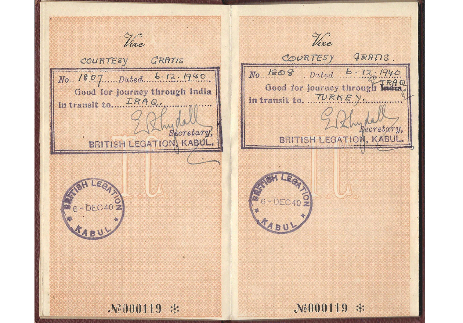 WW2 special passport for Afghanistan.