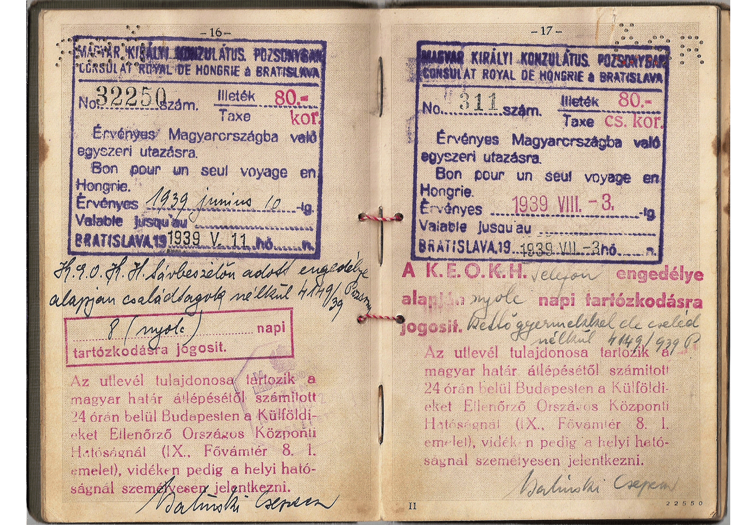 WW2 Hungarian visa