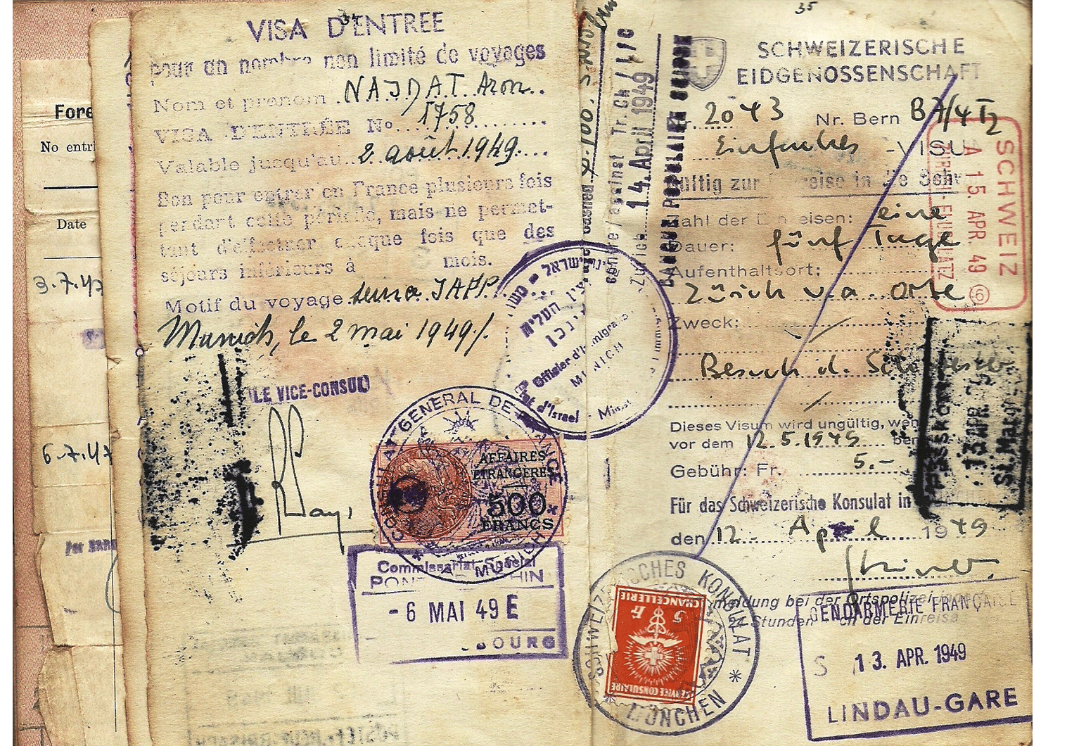 1948 early Israeli official visa inside a passport