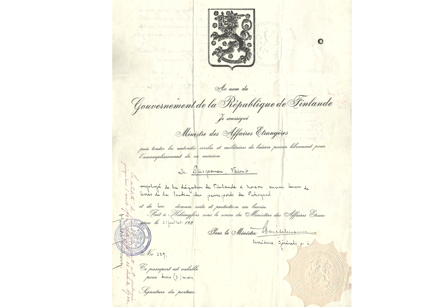 early Finnish diplomatic passport