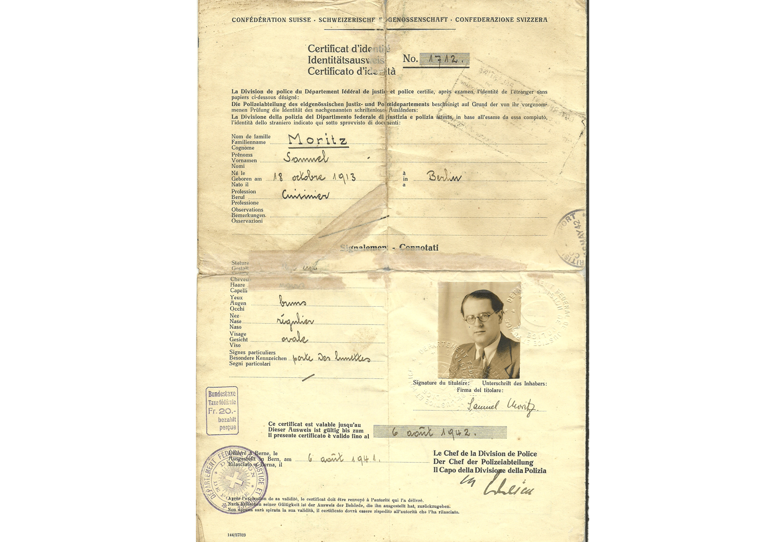 1941 Swiss Identity Document