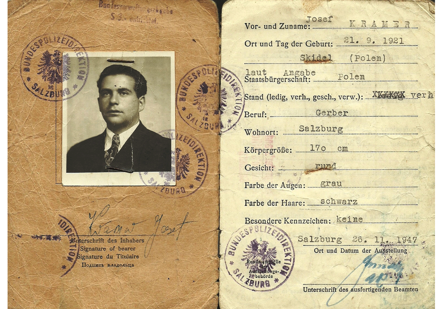 post-war Austrian stateless ID document