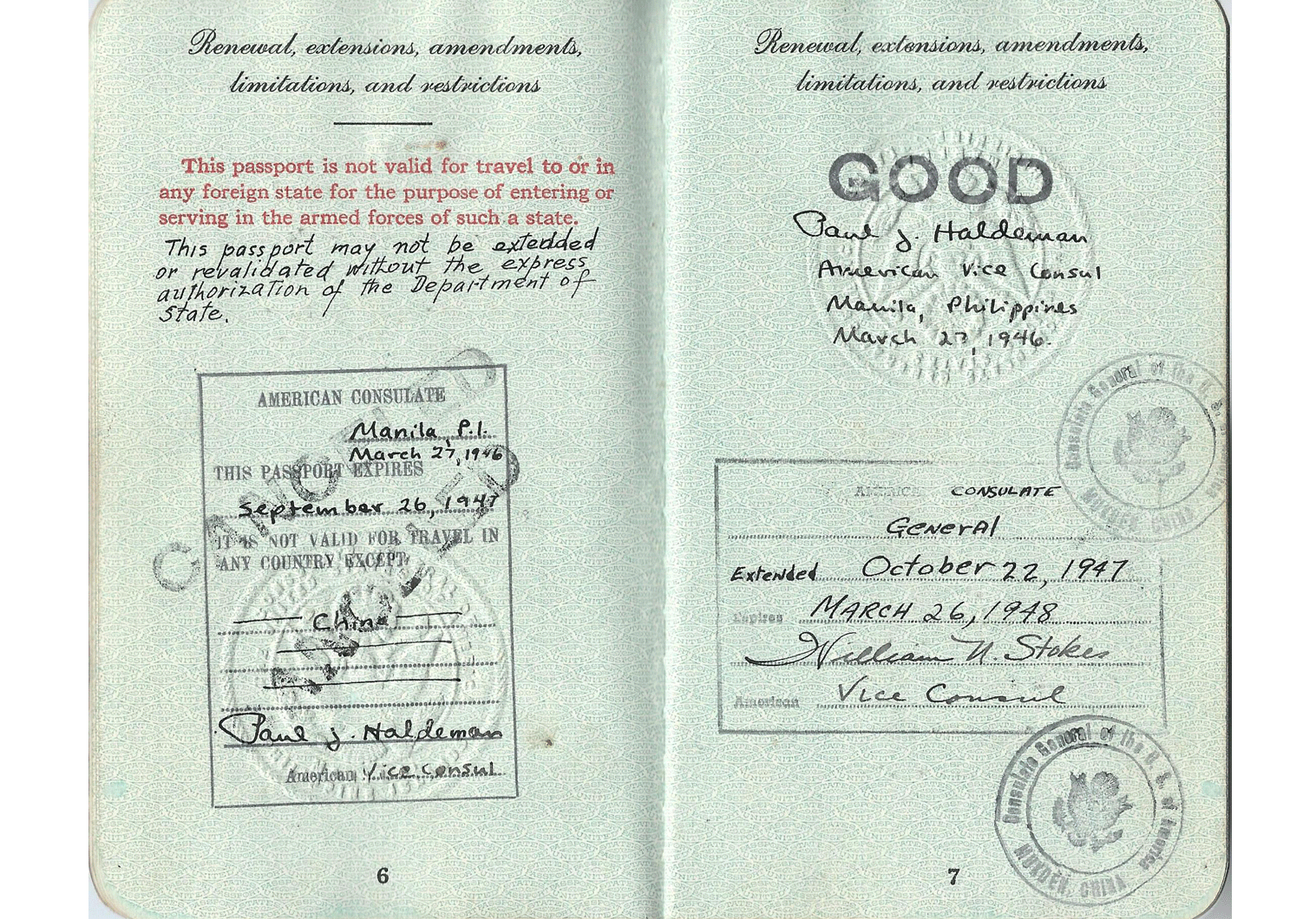 UNRRA official passport in Mukden