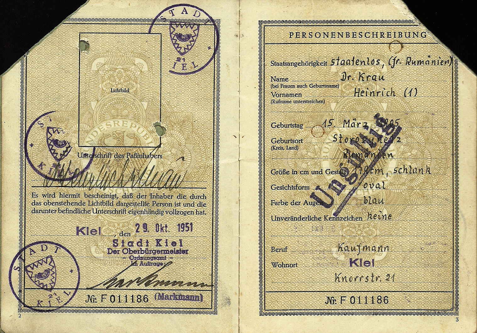 1951 early German passport  Fremdenpass