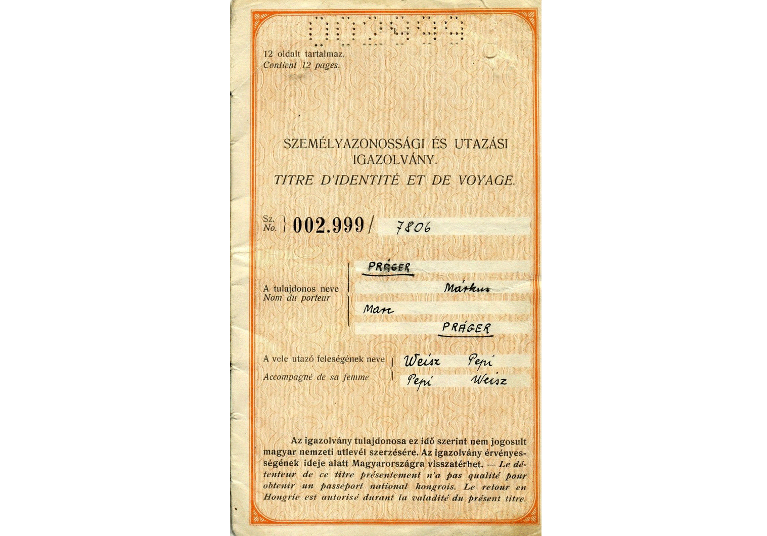 WW2 Special temporary travel document